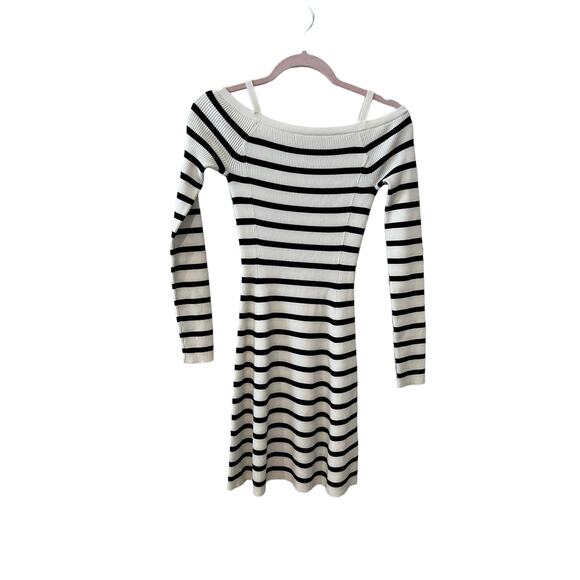 Theory Pirellia Prosecco Striped Cold Shoulder Ribbed Knit Dress - Picture 6 of 8